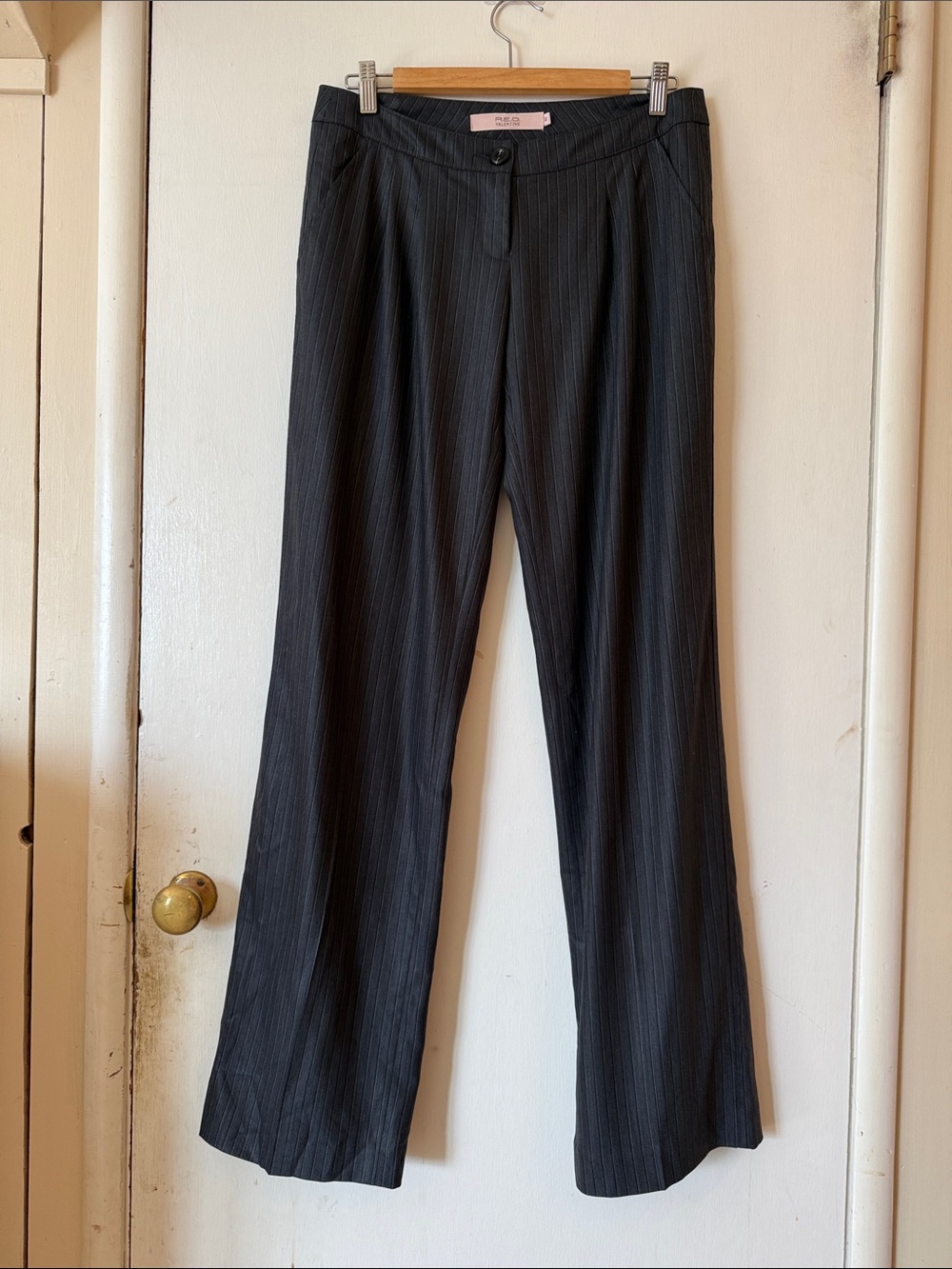 RED Valentino Gray/Black Pinstripe Boot-Cut Trousers Italy Wool 42 IT/6 US
